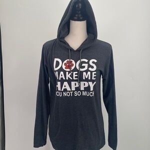 UEC Cafe spread long sleeve hooded t-shirt “ dogs make me happy” medium
